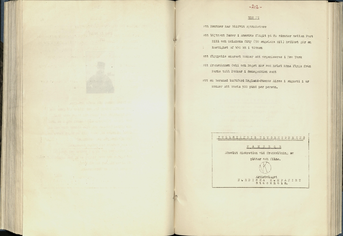 Inbunden samlingsvolym för tidskriften Flygfisken: organ för Sveriges militärflygare, 1917-1919.

Innehåll: artiklar med minnen, händelser och episoder inom den svenska militära pionjärflygningen samt fakta och råd till militära flygare. Illustrationer i form av ritningar och foton.

Sidor framställda genom stencilering med inklistrade fotografier.


Ingående nummer:

1 - augusti 1917 (sida 1-11)
2 - september 1917 (sida 12-21)
3 - oktober 1917 (sida 22-31)
4 - november 1917 (sida 32-42)
5 - december 1917 (sida 43-53)
6 - januari 1918 (sida 54-64)
7 - februari 1918 (sida 65-77)
8 - mars 1918 (sida 78-88)
9 - april 1918 (sida 89-101)
10 - maj 1918 (sida 102-111)
11 - juni 1918 (sida 112-126)
12 - juli 1918 (sida 127-137)
13 - augusti 1918 (sida 138-148)
14 - september 1918 (sida 149-157)
15 - oktober 1918 (sida 158-168)
16 - november 1918 (sida 169-180)
17 - december 1918 (sida 181-190)
18 - januari 1919 (sida 191-202)
19 - februari 1919 (sida 203-214)
20 - mars 1919 (sida 215-226)
21 - april 1919 (sida 227-240)
22 - maj 1919 (sida 241-251)
23 - juni 1919 (sida 252-263)
24 - juli 1919 (sida 264-274)
25 - september 1919 (sida 275-286)
26 - oktober 1919 (sida 287-298)
27 - december 1919 (sida 299-309)