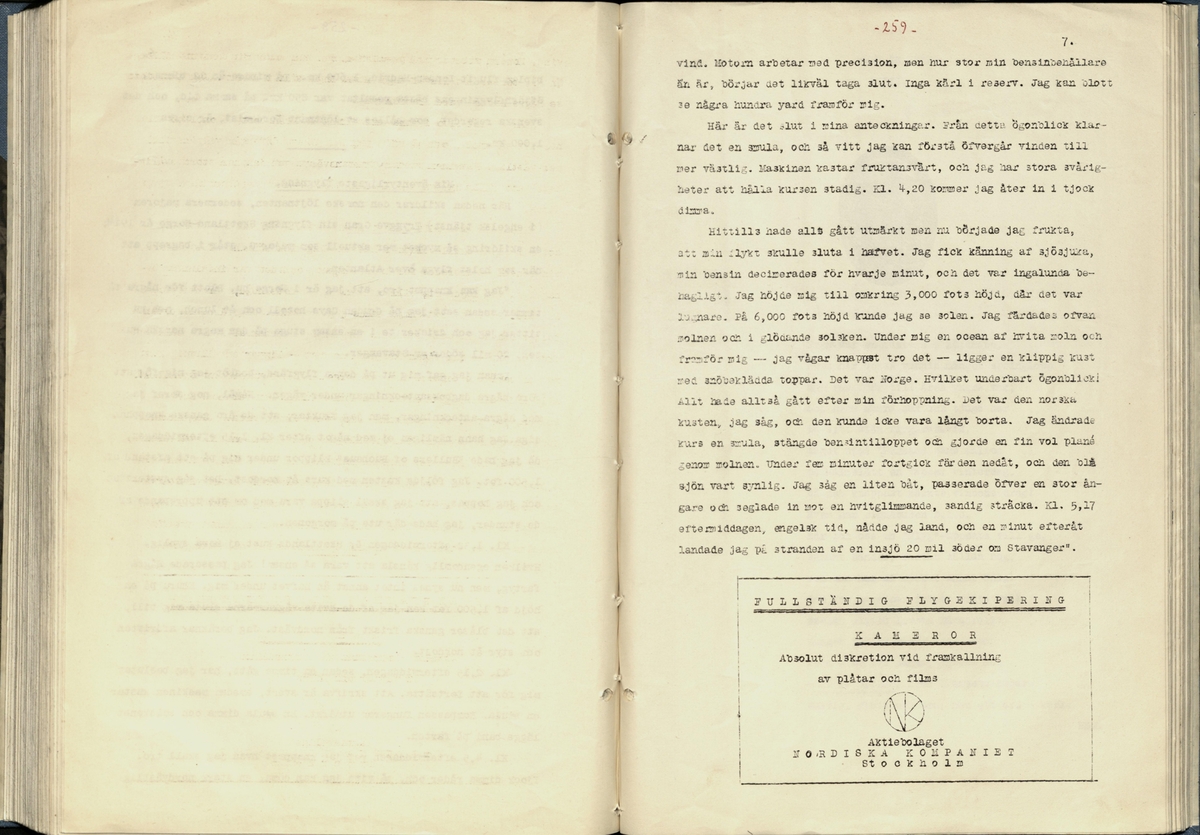 Inbunden samlingsvolym för tidskriften Flygfisken: organ för Sveriges militärflygare, 1917-1919.

Innehåll: artiklar med minnen, händelser och episoder inom den svenska militära pionjärflygningen samt fakta och råd till militära flygare. Illustrationer i form av ritningar och foton.

Sidor framställda genom stencilering med inklistrade fotografier.


Ingående nummer:

1 - augusti 1917 (sida 1-11)
2 - september 1917 (sida 12-21)
3 - oktober 1917 (sida 22-31)
4 - november 1917 (sida 32-42)
5 - december 1917 (sida 43-53)
6 - januari 1918 (sida 54-64)
7 - februari 1918 (sida 65-77)
8 - mars 1918 (sida 78-88)
9 - april 1918 (sida 89-101)
10 - maj 1918 (sida 102-111)
11 - juni 1918 (sida 112-126)
12 - juli 1918 (sida 127-137)
13 - augusti 1918 (sida 138-148)
14 - september 1918 (sida 149-157)
15 - oktober 1918 (sida 158-168)
16 - november 1918 (sida 169-180)
17 - december 1918 (sida 181-190)
18 - januari 1919 (sida 191-202)
19 - februari 1919 (sida 203-214)
20 - mars 1919 (sida 215-226)
21 - april 1919 (sida 227-240)
22 - maj 1919 (sida 241-251)
23 - juni 1919 (sida 252-263)
24 - juli 1919 (sida 264-274)
25 - september 1919 (sida 275-286)
26 - oktober 1919 (sida 287-298)
27 - december 1919 (sida 299-309)