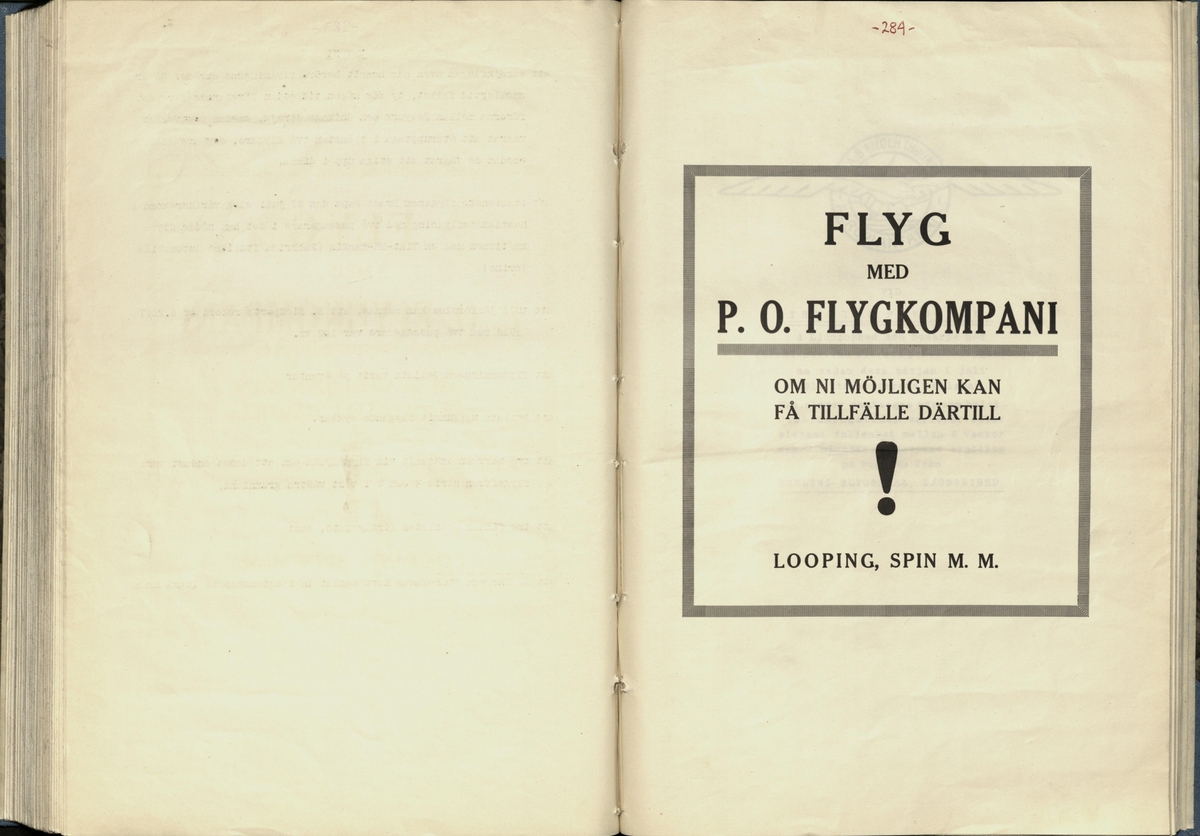 Inbunden samlingsvolym för tidskriften Flygfisken: organ för Sveriges militärflygare, 1917-1919.

Innehåll: artiklar med minnen, händelser och episoder inom den svenska militära pionjärflygningen samt fakta och råd till militära flygare. Illustrationer i form av ritningar och foton.

Sidor framställda genom stencilering med inklistrade fotografier.


Ingående nummer:

1 - augusti 1917 (sida 1-11)
2 - september 1917 (sida 12-21)
3 - oktober 1917 (sida 22-31)
4 - november 1917 (sida 32-42)
5 - december 1917 (sida 43-53)
6 - januari 1918 (sida 54-64)
7 - februari 1918 (sida 65-77)
8 - mars 1918 (sida 78-88)
9 - april 1918 (sida 89-101)
10 - maj 1918 (sida 102-111)
11 - juni 1918 (sida 112-126)
12 - juli 1918 (sida 127-137)
13 - augusti 1918 (sida 138-148)
14 - september 1918 (sida 149-157)
15 - oktober 1918 (sida 158-168)
16 - november 1918 (sida 169-180)
17 - december 1918 (sida 181-190)
18 - januari 1919 (sida 191-202)
19 - februari 1919 (sida 203-214)
20 - mars 1919 (sida 215-226)
21 - april 1919 (sida 227-240)
22 - maj 1919 (sida 241-251)
23 - juni 1919 (sida 252-263)
24 - juli 1919 (sida 264-274)
25 - september 1919 (sida 275-286)
26 - oktober 1919 (sida 287-298)
27 - december 1919 (sida 299-309)