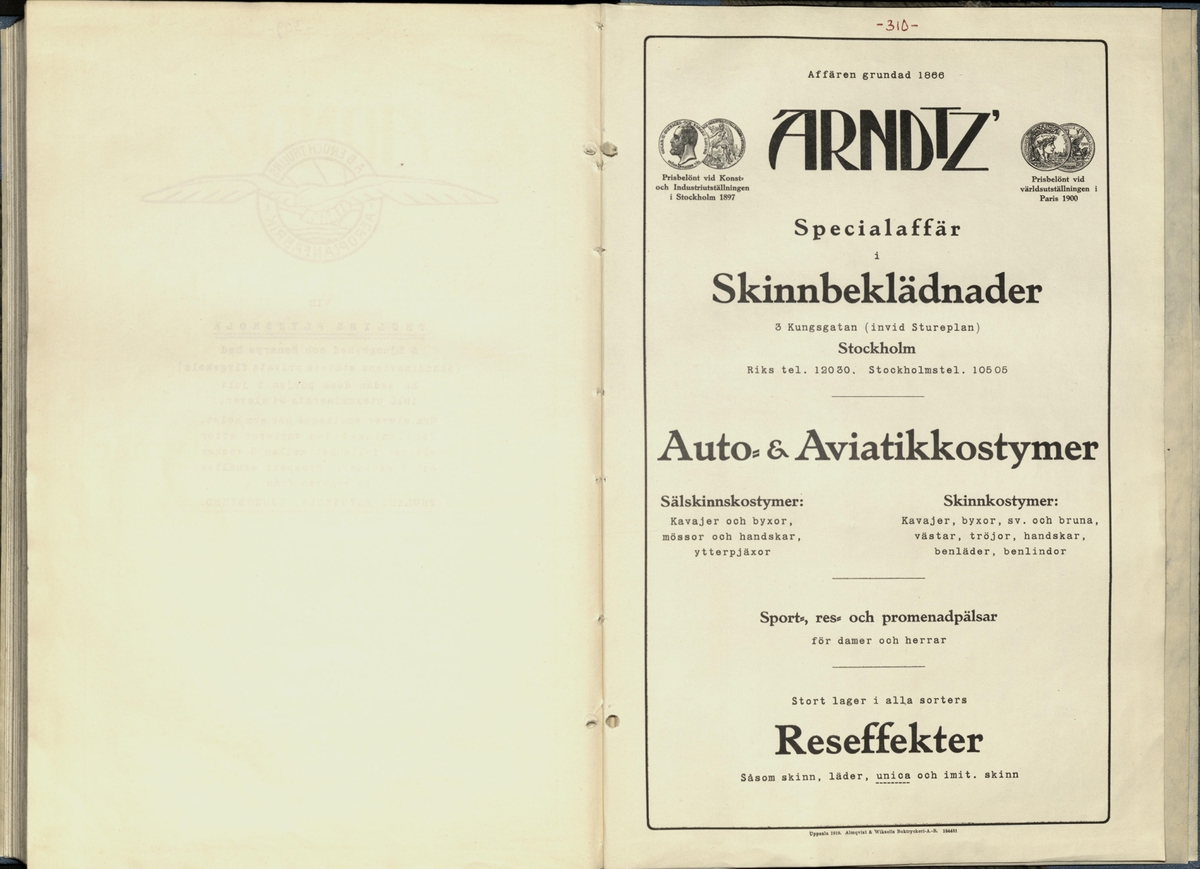 Inbunden samlingsvolym för tidskriften Flygfisken: organ för Sveriges militärflygare, 1917-1919.

Innehåll: artiklar med minnen, händelser och episoder inom den svenska militära pionjärflygningen samt fakta och råd till militära flygare. Illustrationer i form av ritningar och foton.

Sidor framställda genom stencilering med inklistrade fotografier.


Ingående nummer:

1 - augusti 1917 (sida 1-11)
2 - september 1917 (sida 12-21)
3 - oktober 1917 (sida 22-31)
4 - november 1917 (sida 32-42)
5 - december 1917 (sida 43-53)
6 - januari 1918 (sida 54-64)
7 - februari 1918 (sida 65-77)
8 - mars 1918 (sida 78-88)
9 - april 1918 (sida 89-101)
10 - maj 1918 (sida 102-111)
11 - juni 1918 (sida 112-126)
12 - juli 1918 (sida 127-137)
13 - augusti 1918 (sida 138-148)
14 - september 1918 (sida 149-157)
15 - oktober 1918 (sida 158-168)
16 - november 1918 (sida 169-180)
17 - december 1918 (sida 181-190)
18 - januari 1919 (sida 191-202)
19 - februari 1919 (sida 203-214)
20 - mars 1919 (sida 215-226)
21 - april 1919 (sida 227-240)
22 - maj 1919 (sida 241-251)
23 - juni 1919 (sida 252-263)
24 - juli 1919 (sida 264-274)
25 - september 1919 (sida 275-286)
26 - oktober 1919 (sida 287-298)
27 - december 1919 (sida 299-309)