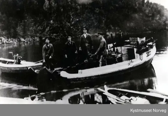 Brødrene Knut, Einar, Kåre og Ottar Øren med landnotsteng i Kobbholet i Nærøy