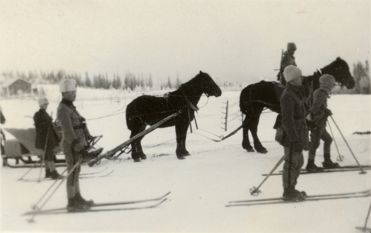 Text i fotoalbum: "Vinterövningar med plogkolonn. Plogavd. i arbete".