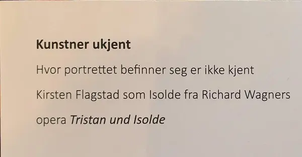 Plakett til maleri. Kunst er ukjent og det er ukjent hvor selve maleriet befinner seg.