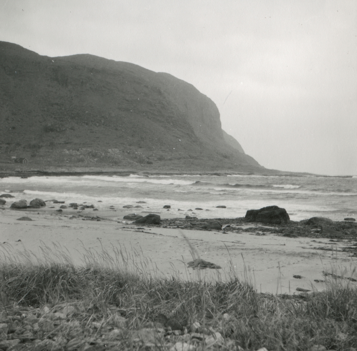 Landskapsbilder av stranden ved Alnes, Godøy.