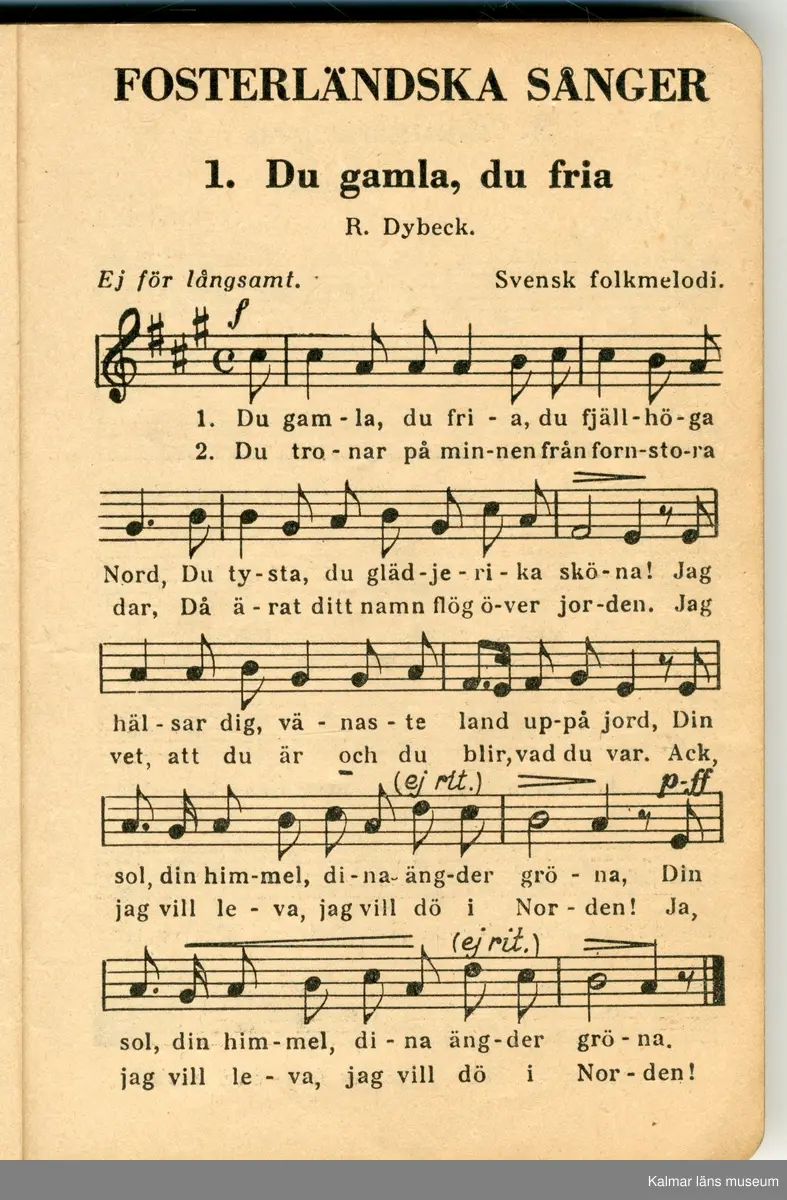 KLM 46117:7 Sånghäfte. 160 sidor med 100 stycken sångtexter, Utgiven av Elkan & Schildknecht, Emil Carelius Kungl. Hovmusikhandel, Stockholm. Tryck: Emil Kihlströms Tryckeri A.-B., Stockholm 1941.