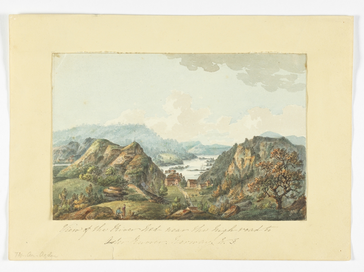 Kystlandskap fra Risør, utsiktsbilde med fjord, bebyggelse og vei