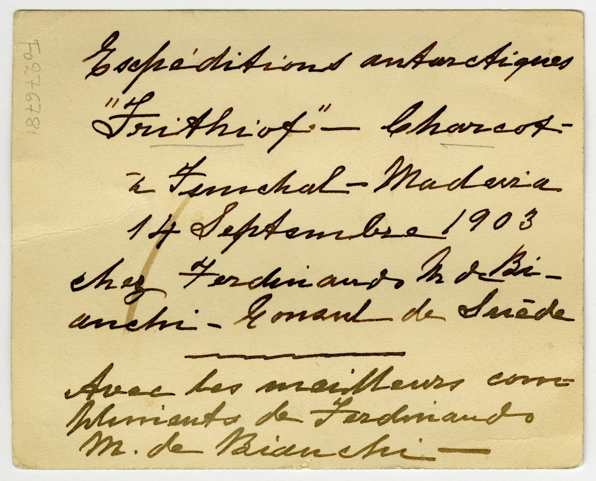 Medlemmar i Antarktiska undsättningsexpeditionen hos den svenske konsuln i Funchal, Madeira, Carlos Rogberg (nr 1 fr v i bakre raden). T v i nedre raden Axel Klinckowström med sin tax Resi.