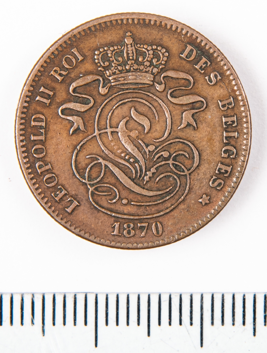 Mynt från Belgien, 1870, 2 Centimes.