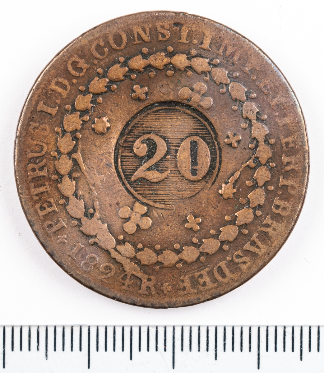 Mynt, Brasilien, 1824, 20 Reis.