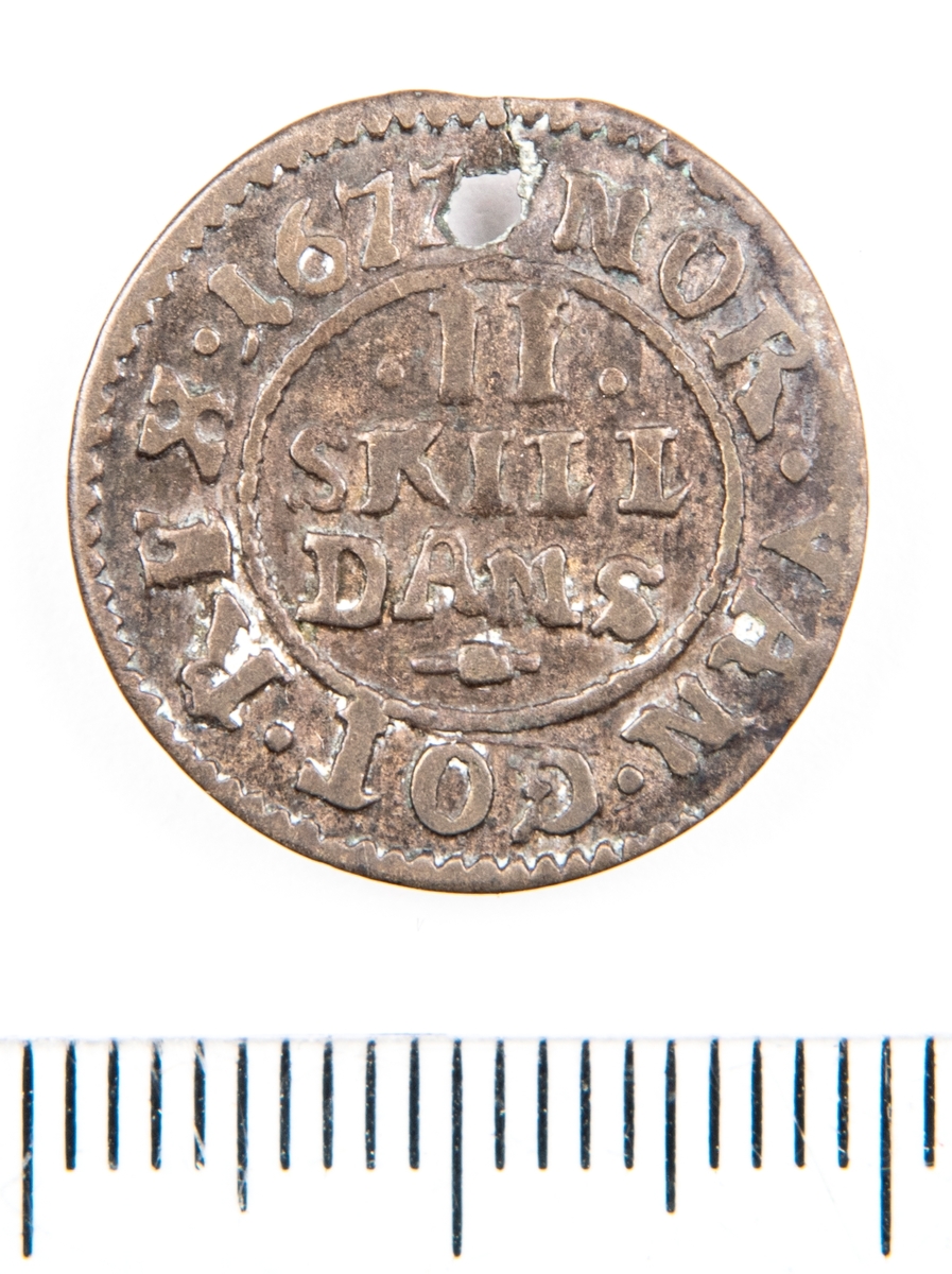 Mynt, Danmark, 1677, 2 Skilling.