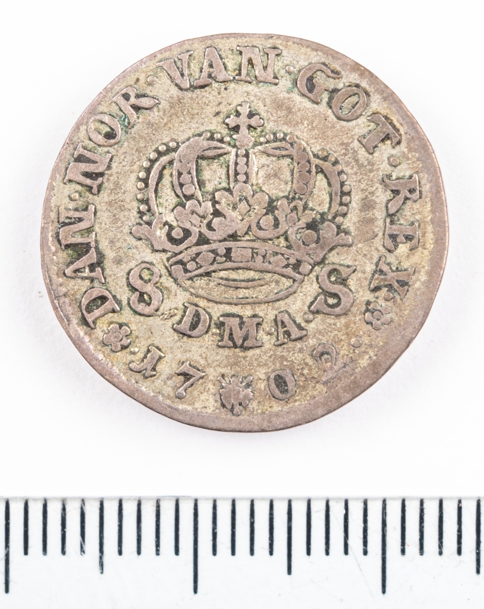 Mynt, Danmark, 1702, 8 Skilling.