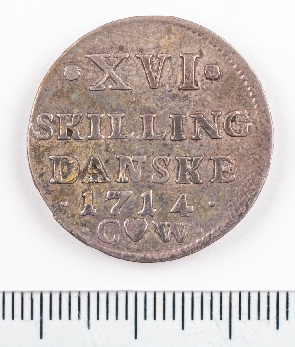 Mynt, Danmark, 1714, 16 Skilling.