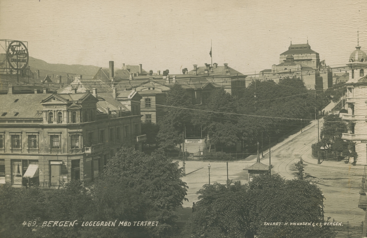 Bergen. Logegaten og Den nationale scene, før 1916. Utgiver: K. Knudsen & Co.