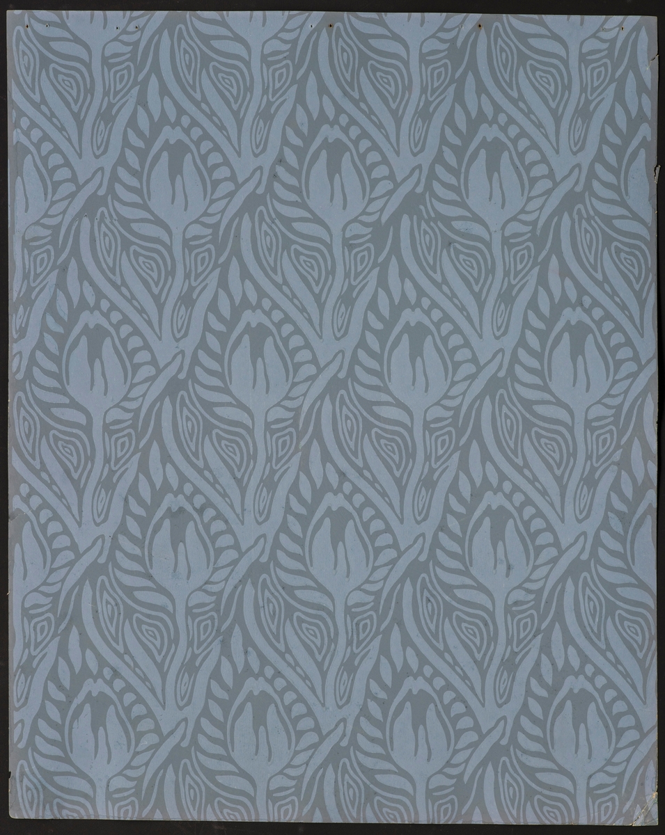 Tapetprøve med stilisert tulipanmønster.
