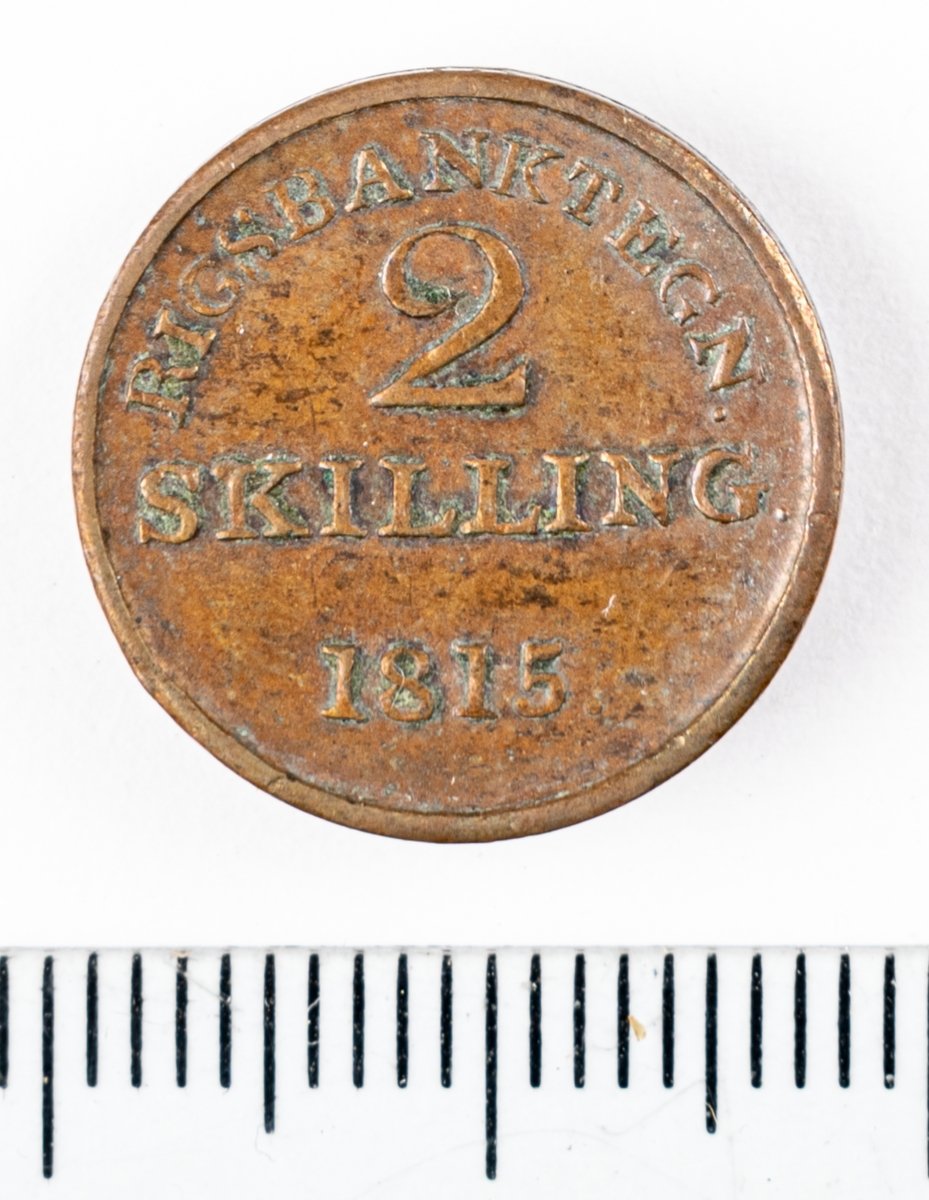 Mynt, Danmark, 1815, 2 RB. Skilling.