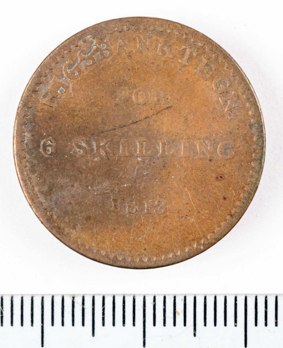 Mynt, Danmark, 1813, 6 Skilling.