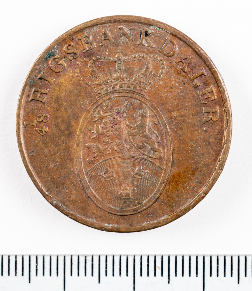 Mynt, Danmark, 1818, 2 RB.Sk./ rigsbankskilling.