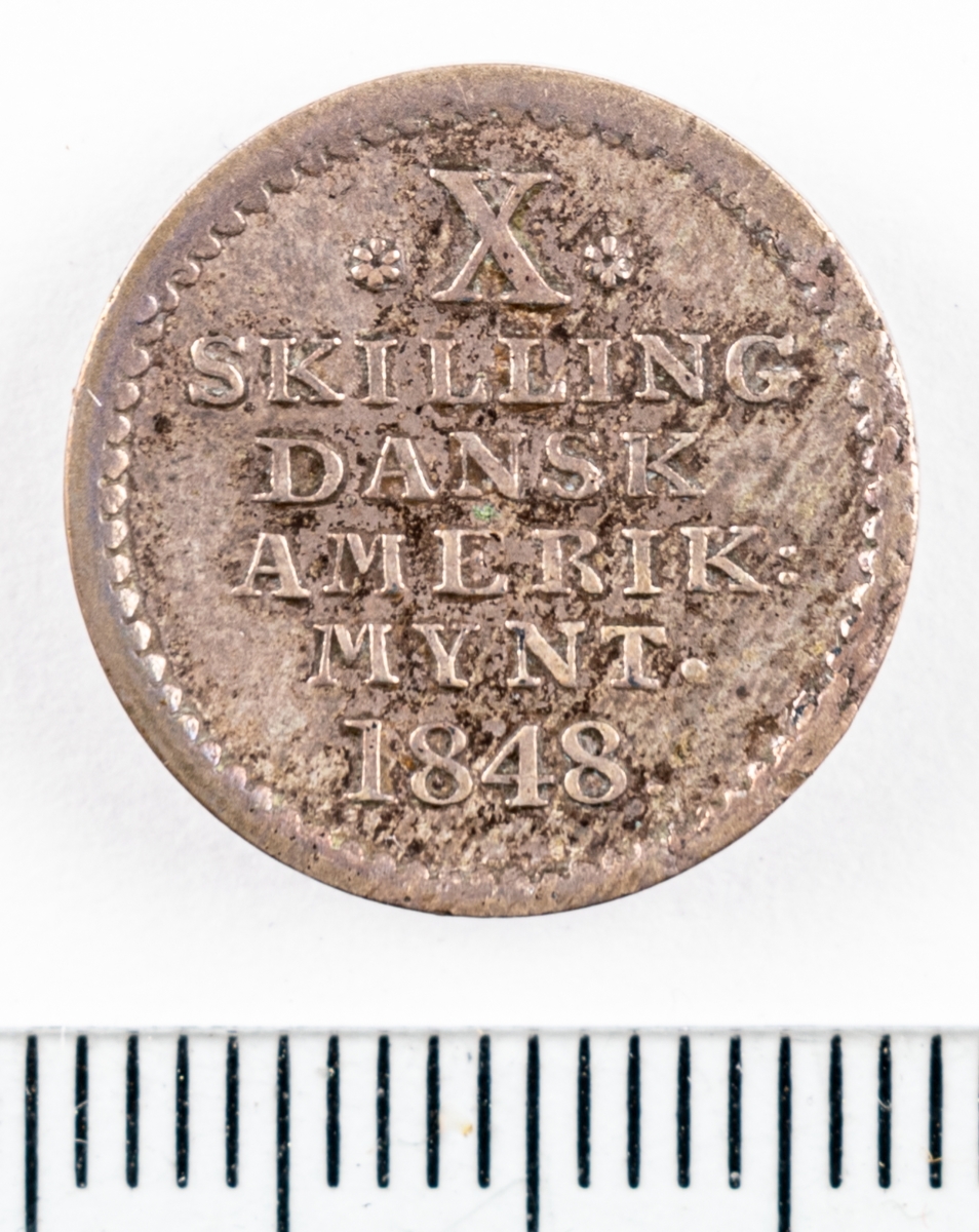 Mynt, Danmark, 1848, 10 Skilling.