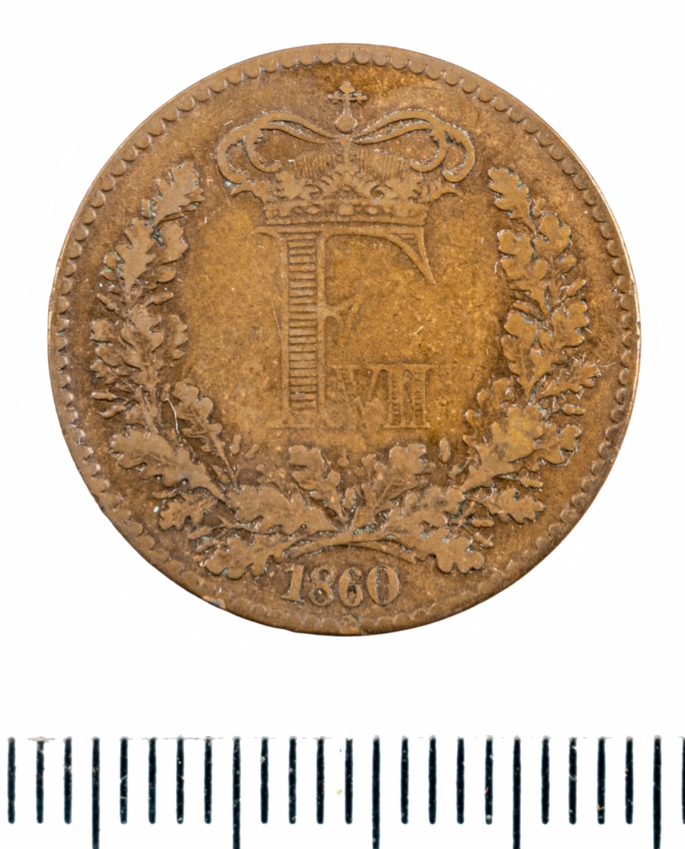 Mynt, Danmark, 1860, 1 Skilling.