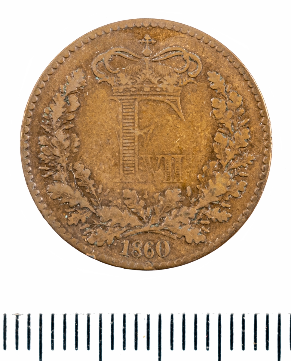Mynt, Danmark, 1860, 1 Skilling.