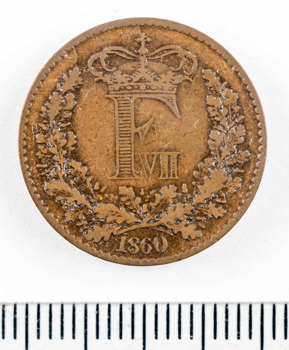 Mynt, Danmark, 1860, 1 Skilling.