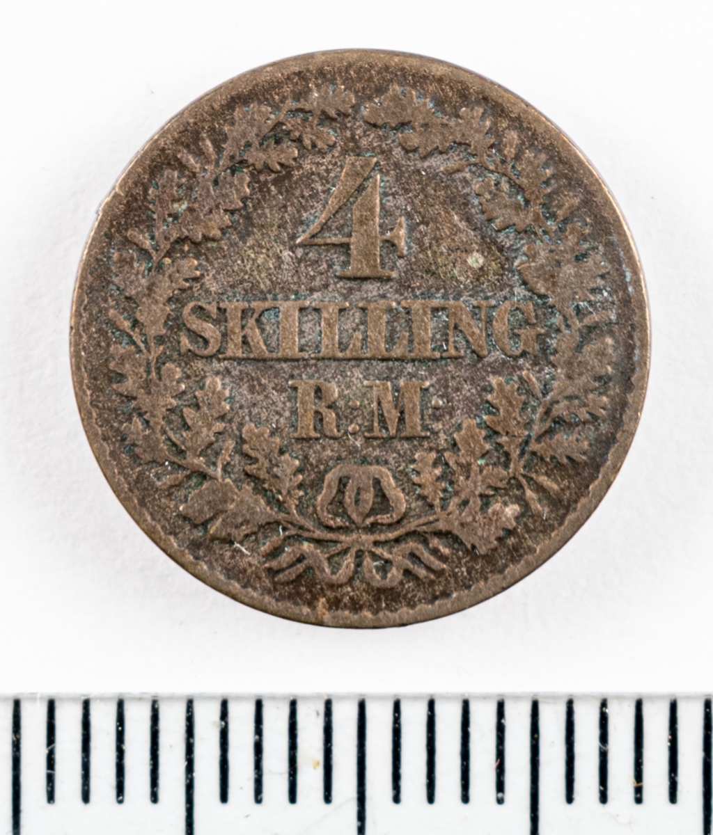 Mynt, Danmark, 1856, 4 Skilling.