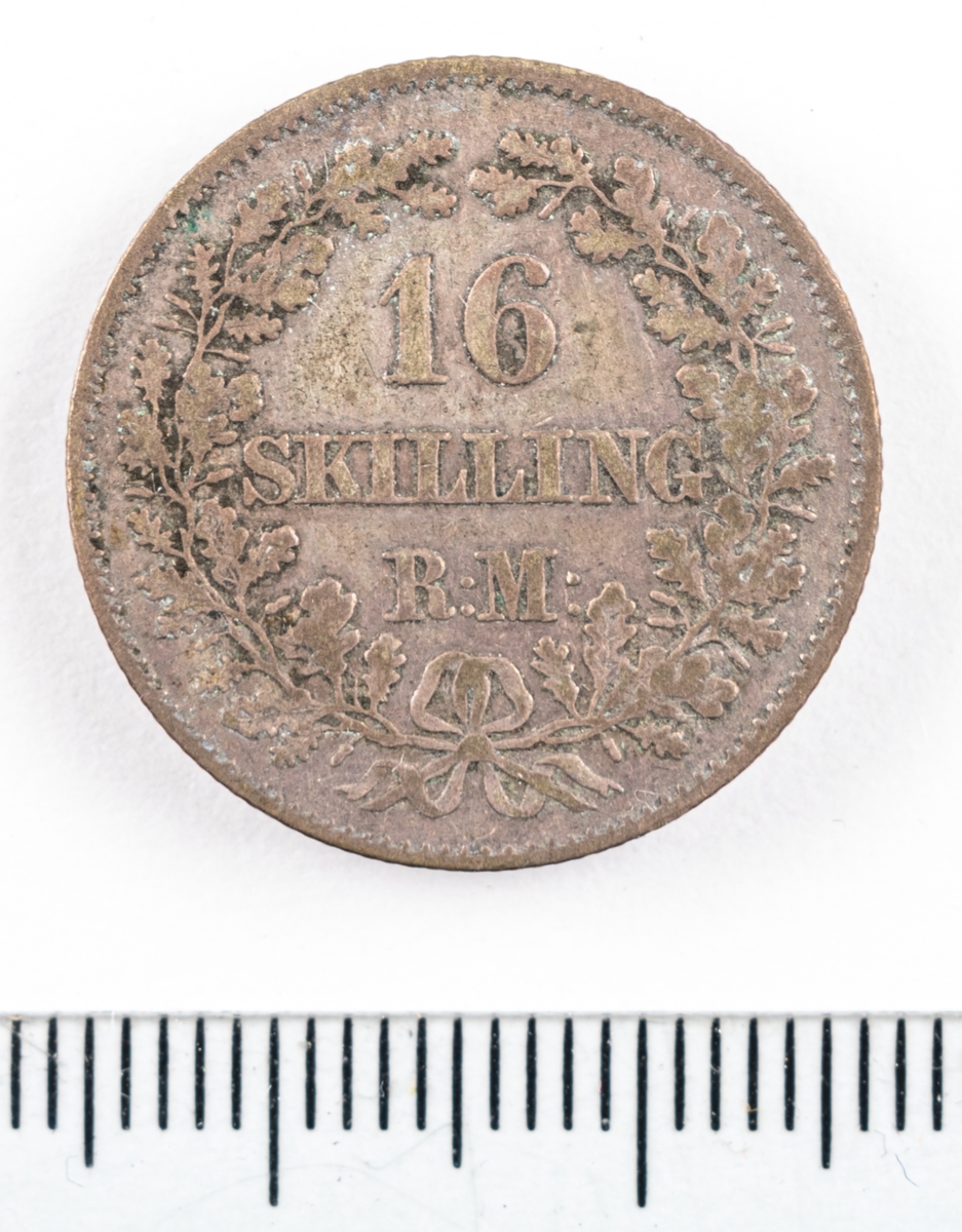 Mynt, Danmark, 1856, 16 Skilling.