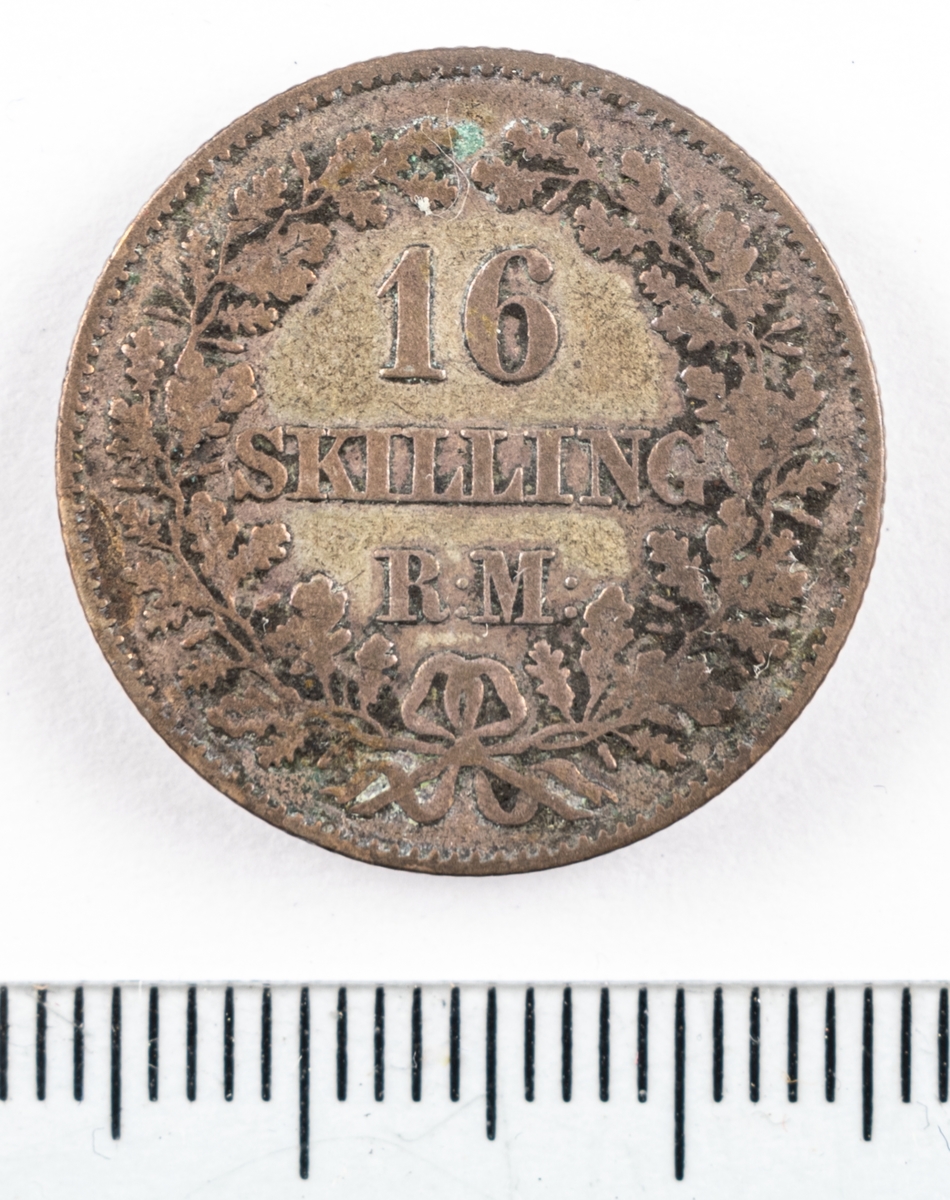 Mynt, Danmark, 1856, 16 Skilling.