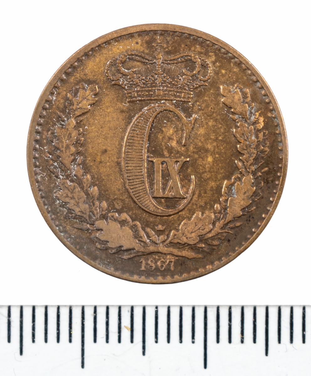 Mynt,  Danmark, 1867, 1 Skilling.