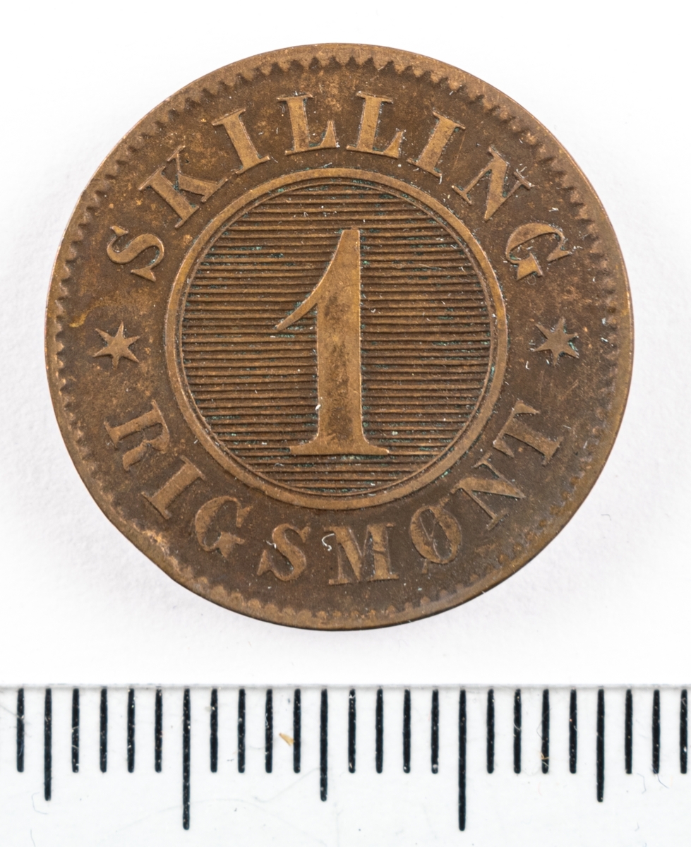 Mynt,  Danmark, 1867, 1 Skilling.