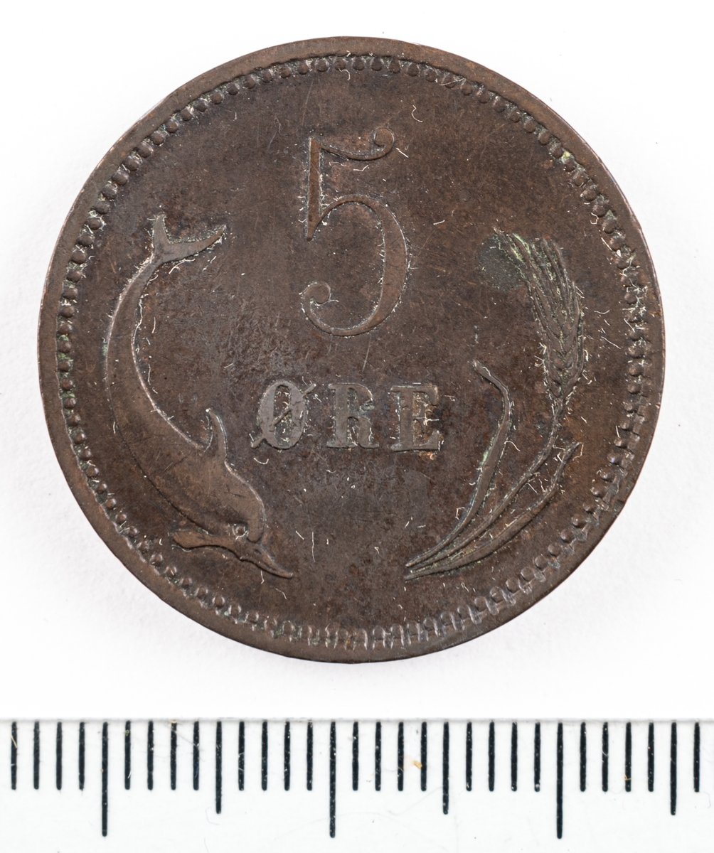 Mynt, Danmark, 1874, 5 Öre.