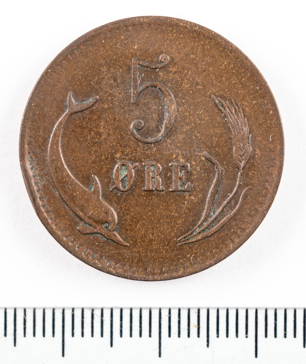 Mynt, Danmark, 1875, 5 Öre.