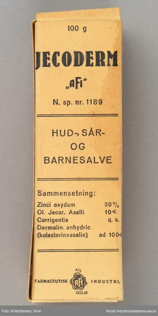 Tube med Jecoderm hud-, sår- og barnesalve fra Afi i original emballasje