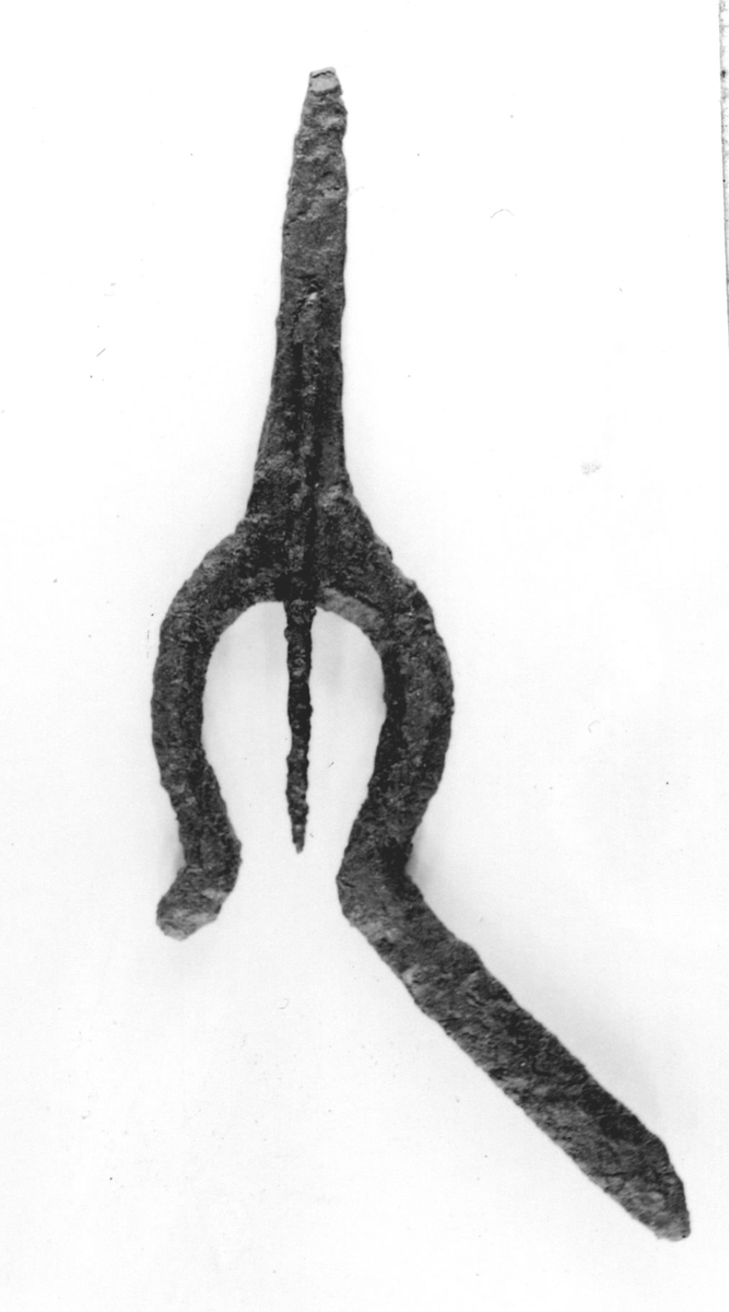 Ljuster av järn med spets inom starka, lyraformade sidostycken, som mitt för spetsen böjer av snett utåt sidorna.