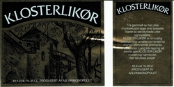 Klosterlikør. Produsert av A/S Vinmonopolet. 42.5 vol%