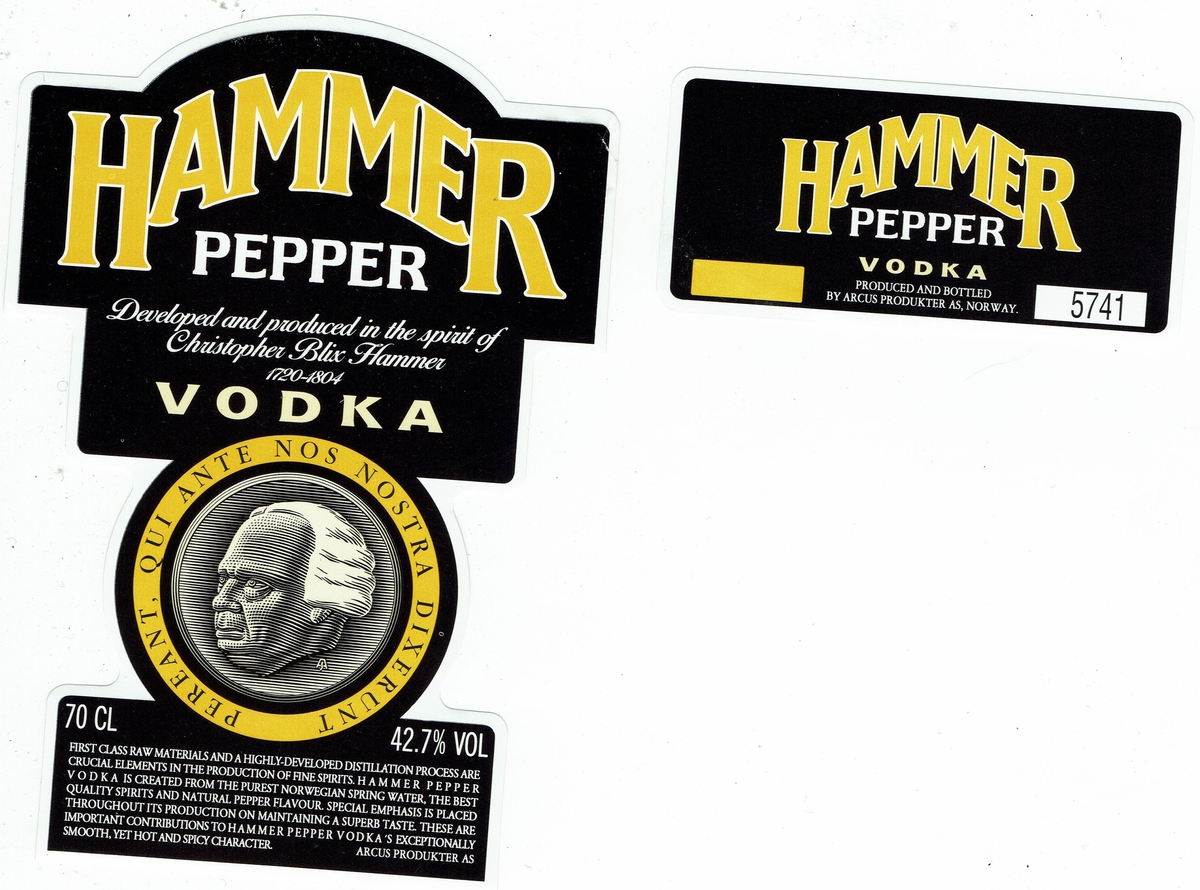 Hammer Pepper Vodka.  42.7% vol. Arcus Produkter AS. 
