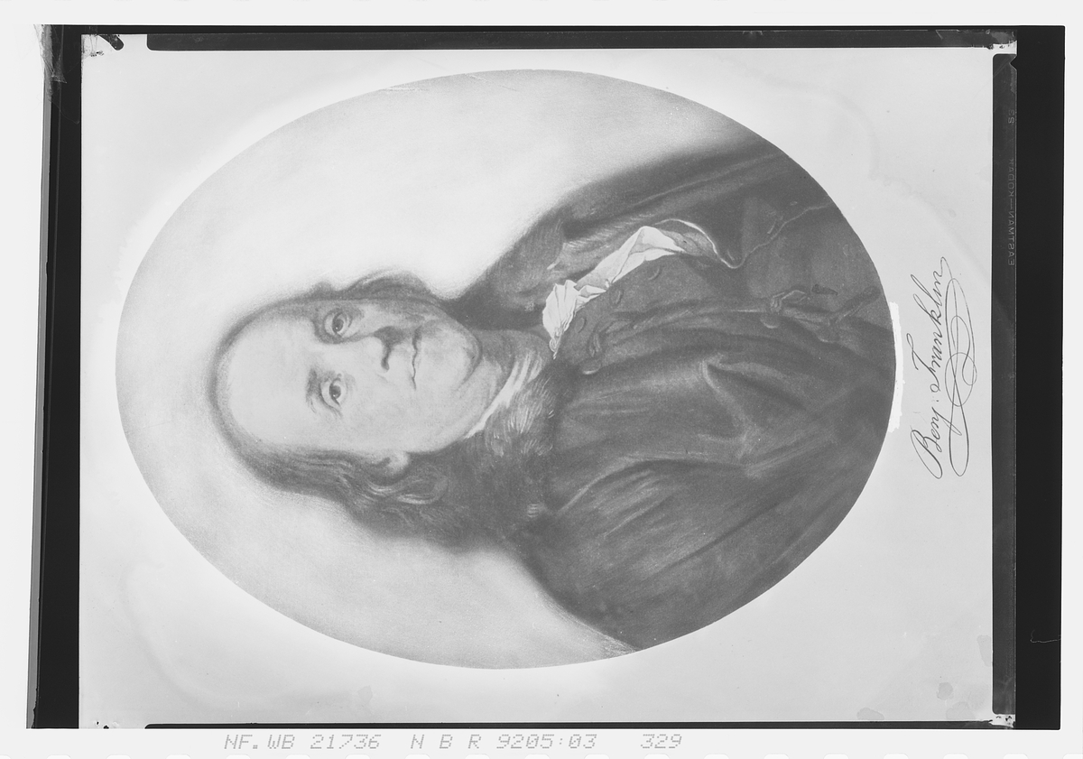 Maleri av Benjamin Franklin. Fotografert 1927.