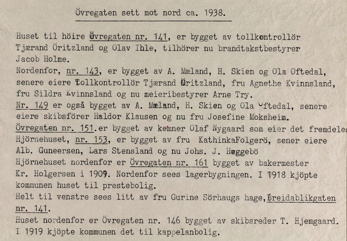 Øvregata sett mot nord, ca. 1938.