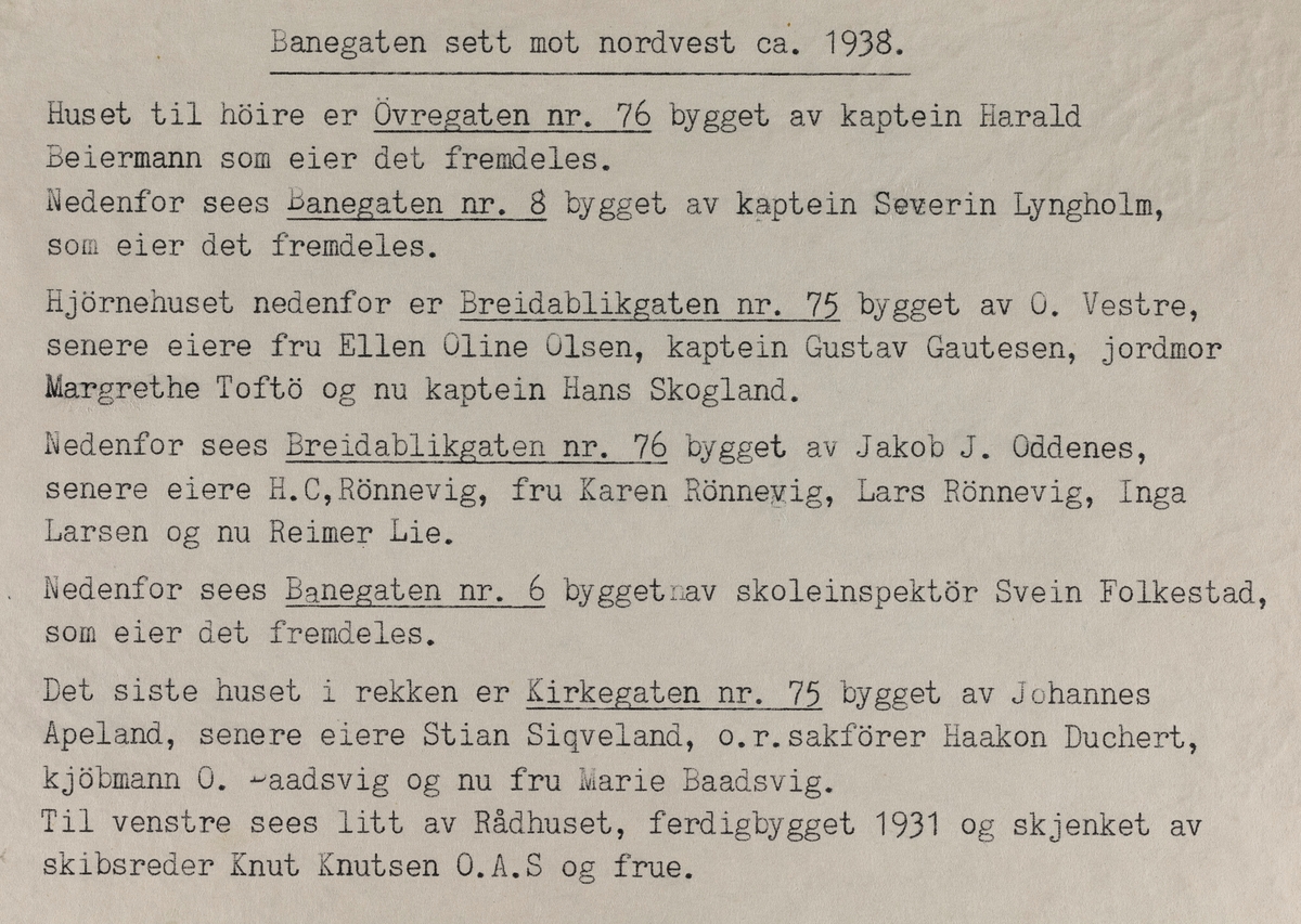 Banegata sett mot nordvest, ca. 1938.