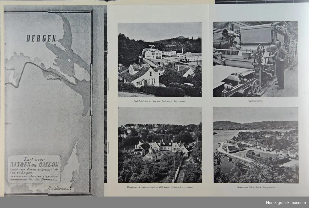 Hefte med historikk og fakta om Alvøens Papirfabrik As (bedriftshistorie, firmahistorie).