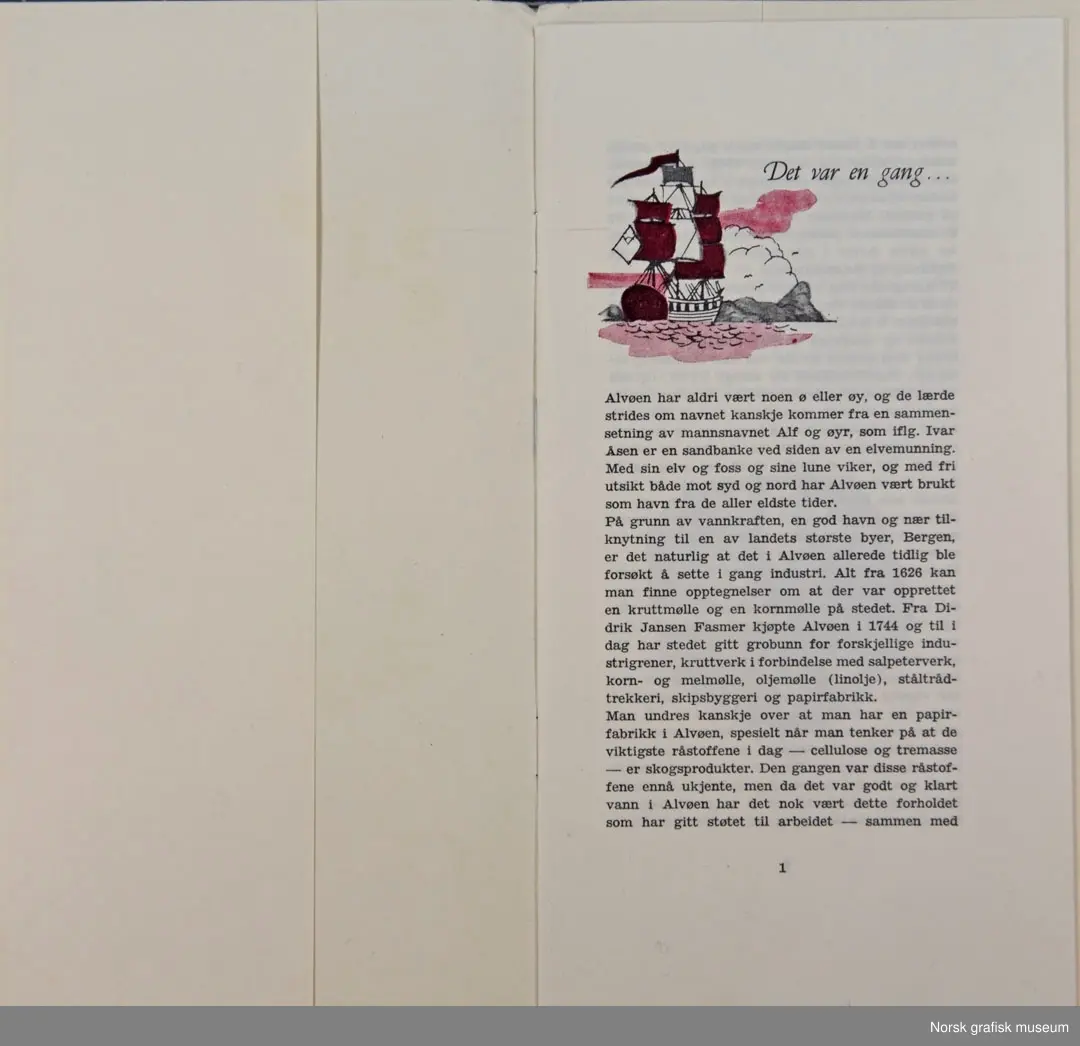 Hefte med historikk og fakta om Alvøens Papirfabrik As (bedriftshistorie, firmahistorie).