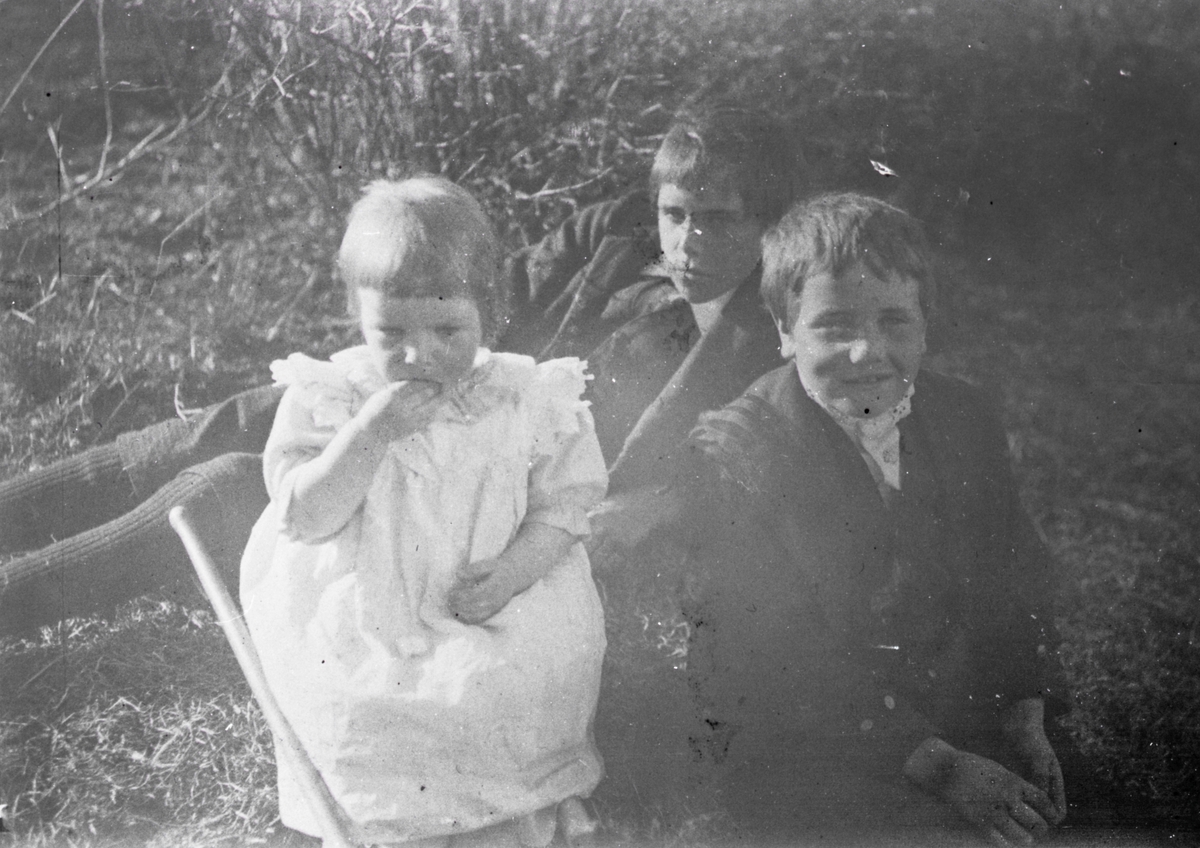 Gruppeportrett av tre barn fra familien Aston.