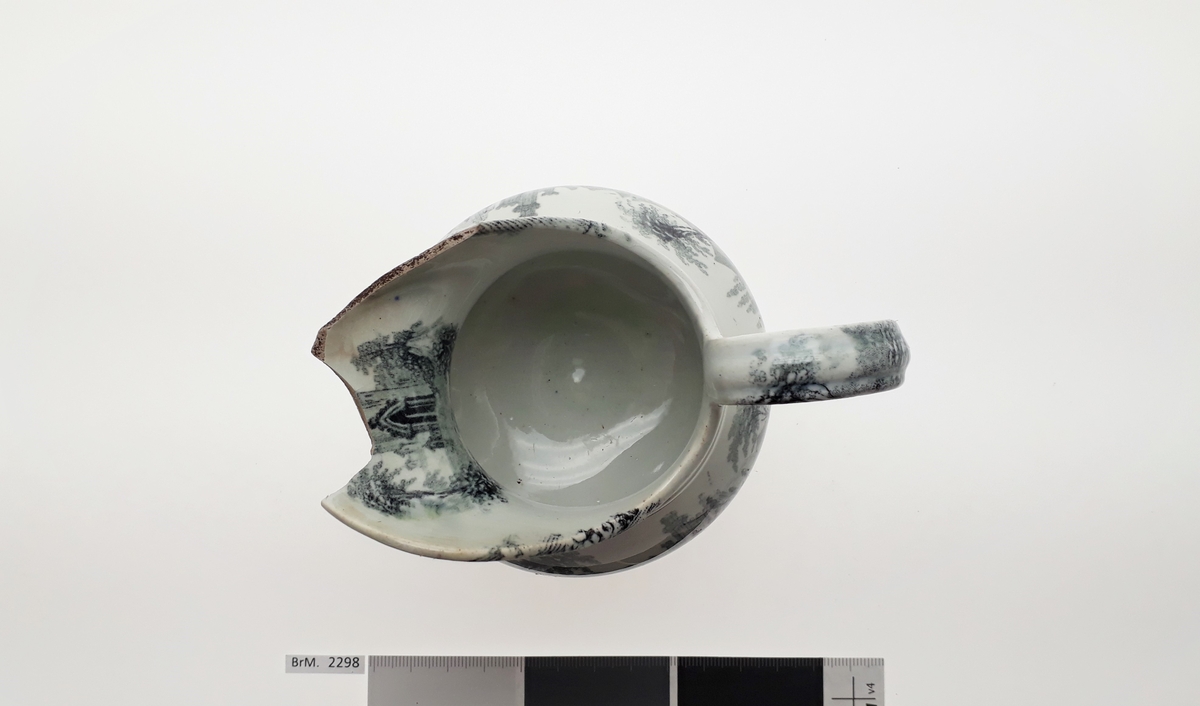 Blomster, landskapsscene, mennesker og bygninger