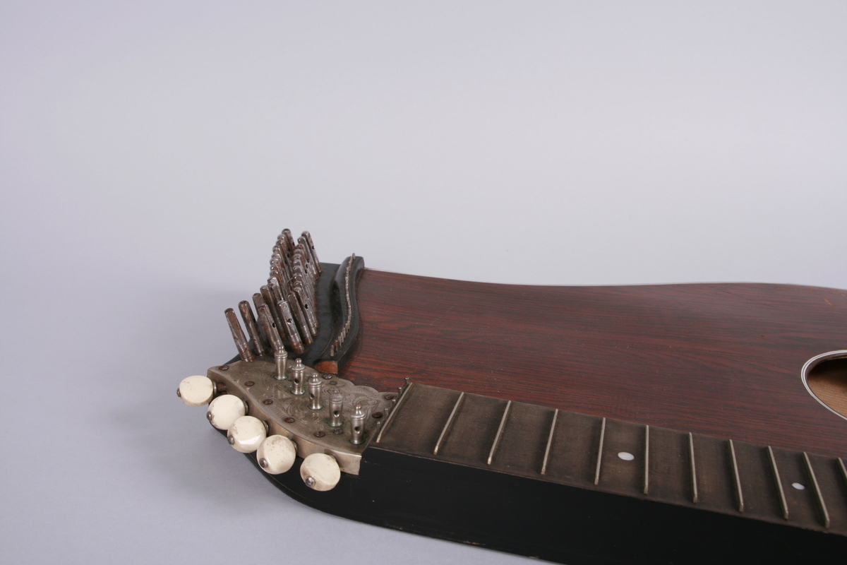 Citer i treverk. Opplegg for strenger, med fester øverst og nederst. Gripebrett på instrumentets venstre side.
Instrumentene kalles også for konsertciter.