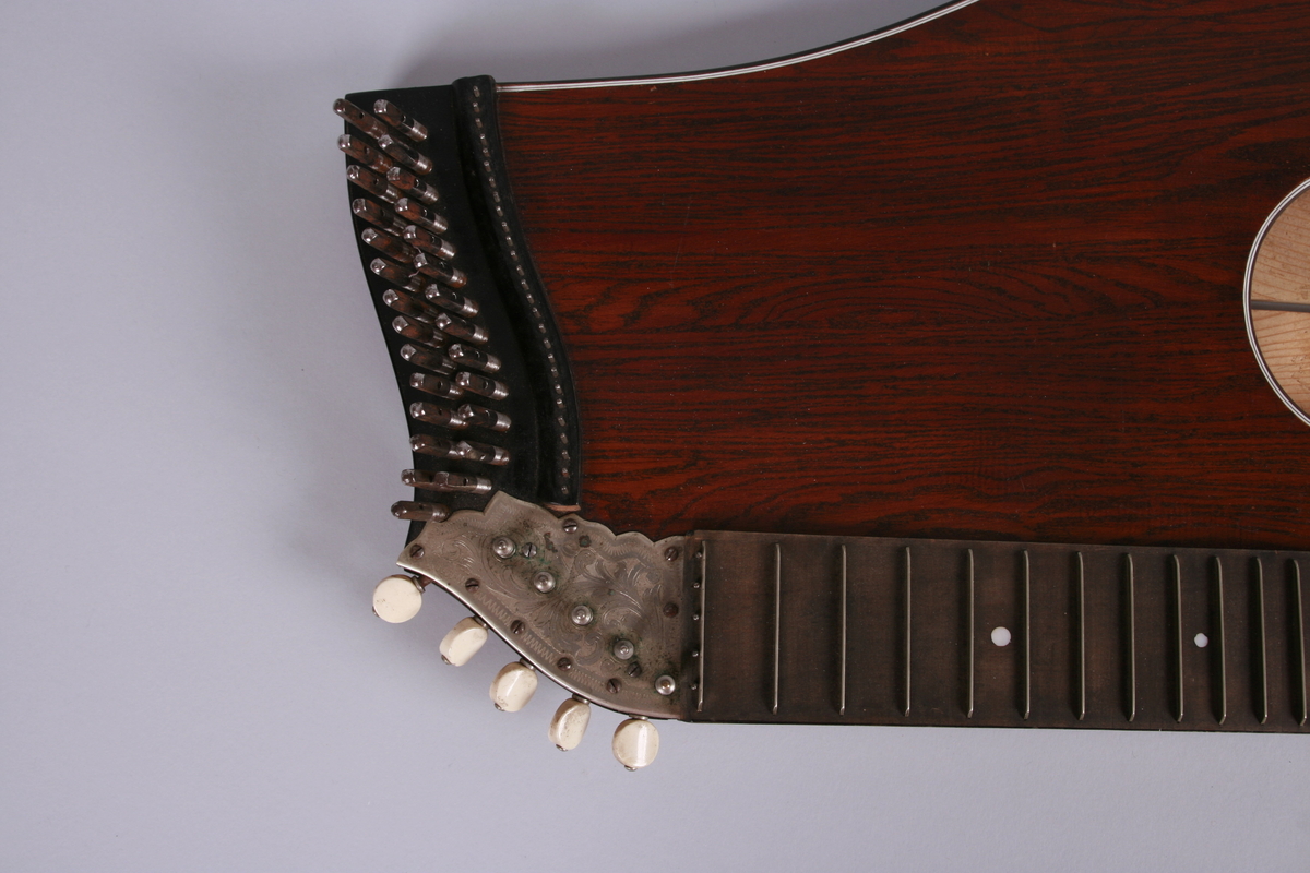 Citer i treverk. Opplegg for strenger, med fester øverst og nederst. Gripebrett på instrumentets venstre side.
Instrumentene kalles også for konsertciter.