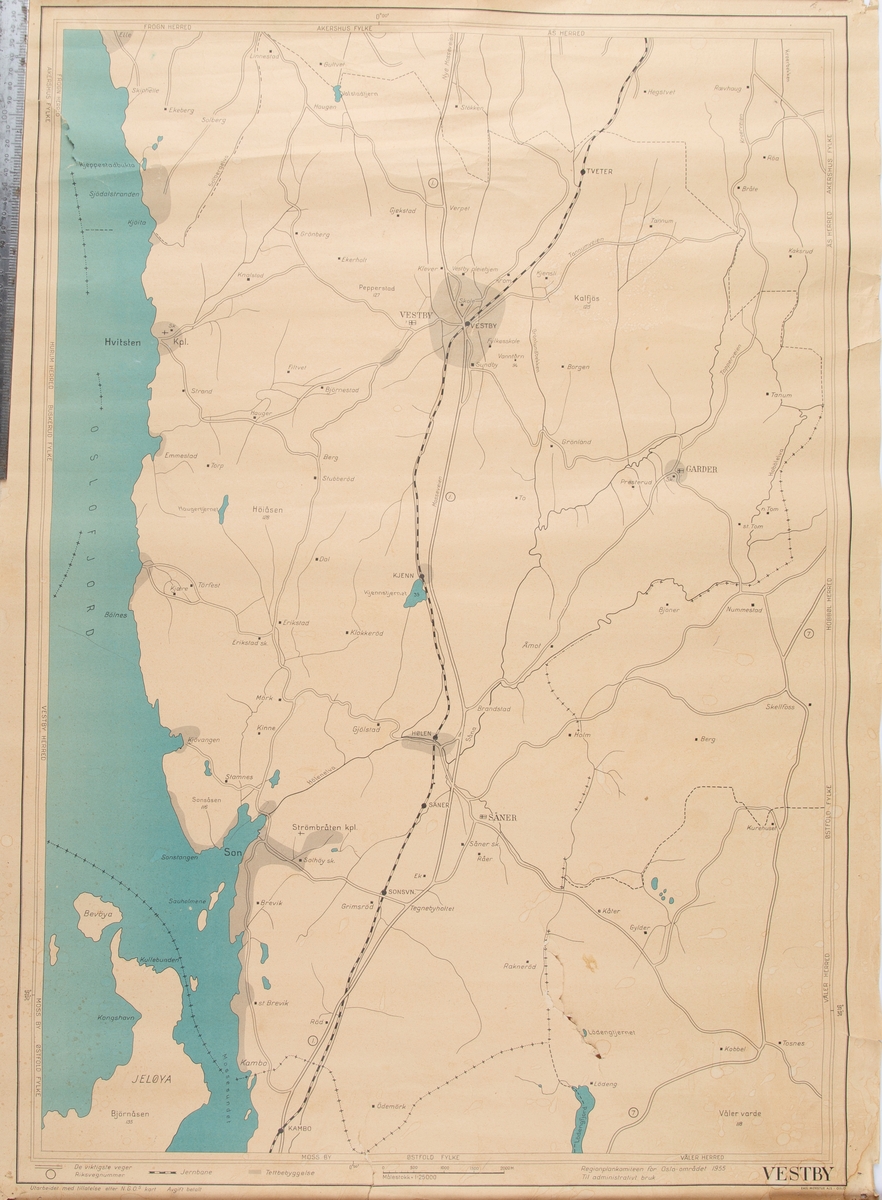 Kart over Vestby kommune.