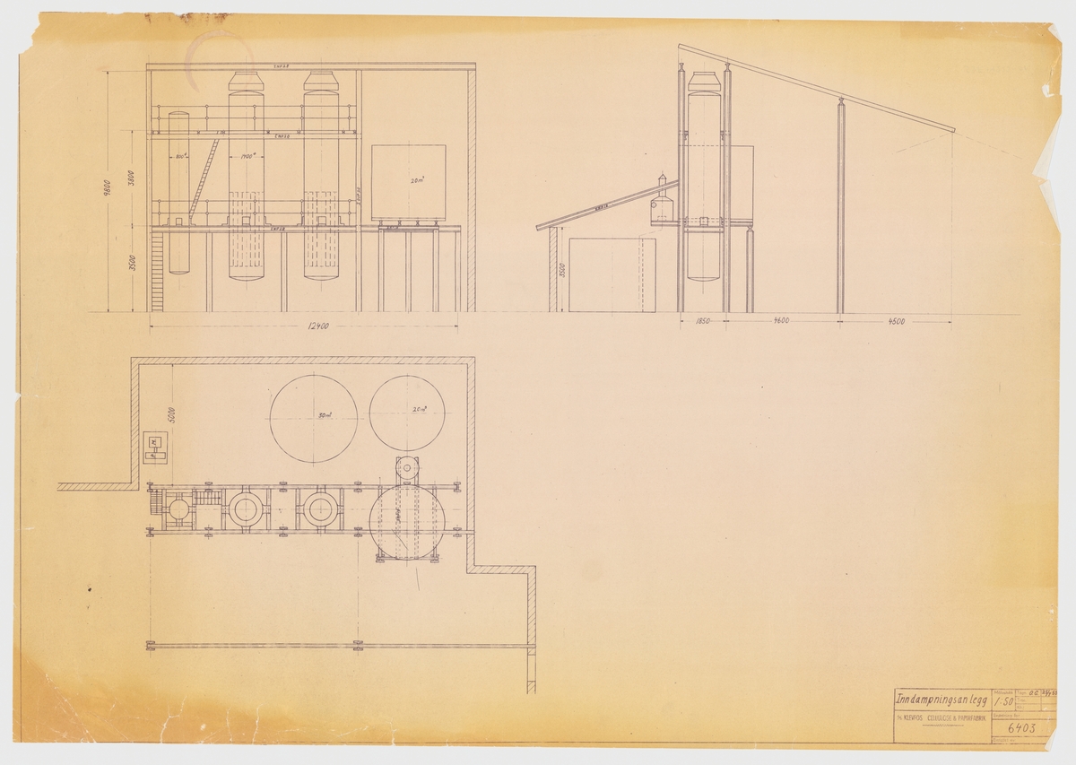 Tegning, bygningstegning, A/S Klevfos Cellulose- & Papirfabrik.
