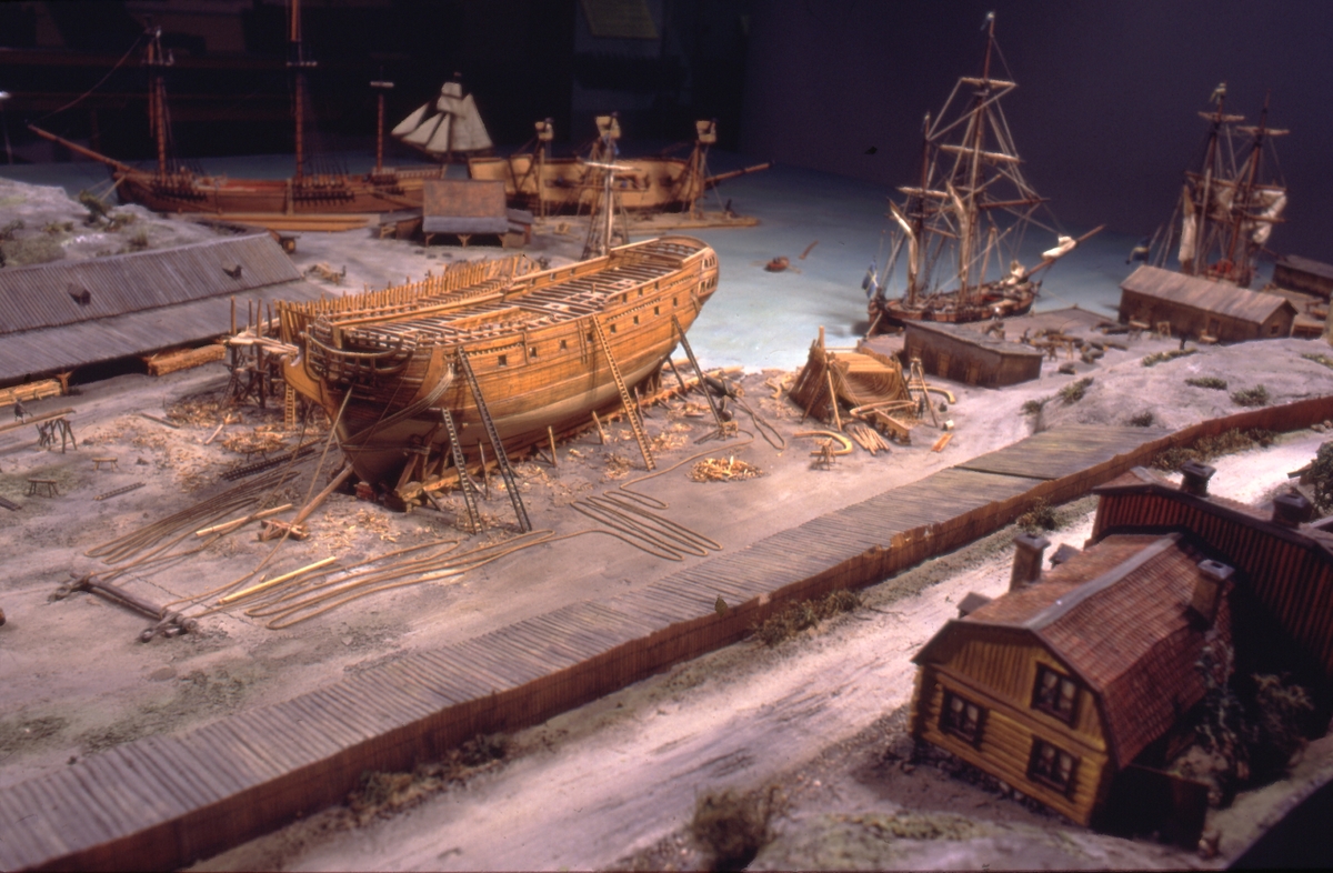 Modell av Södra varvet i Stockholm efter karta daterad 1781.