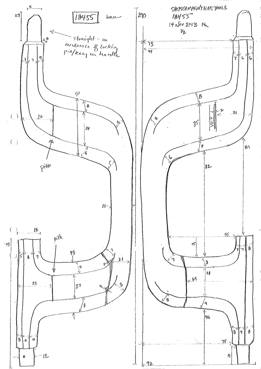 Ett skaft till en borr, sk borrsväng. Skaftet har fasade ytterkanter. Skaftet, som tidigare varit avbrutet, har fogats samman av konserveringsenheten 1996.

Skaftet är välbevarat. På skaftets yta syns blå utfällningar.

För mer information se Dokumentationsblankett under Referenser – Länkade filer.


Text in English: The handle of a brace.

Cranked wooden handle with bevelled sides. Previously broken, repaired by the Conservation Laboratory in 1996.

Well preserved. Blue precipitations on surface.

For more information see the Documentation form under References – Linked files.