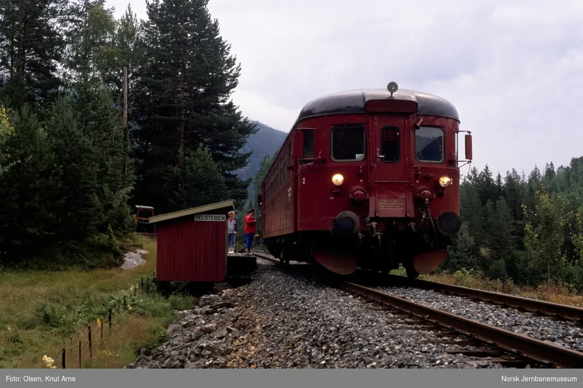 Dieselmotorvogn BM 86 27 med persontog til Rødberg på Selsteigen holdeplass mellom Flesberg og Rollag stasjoner